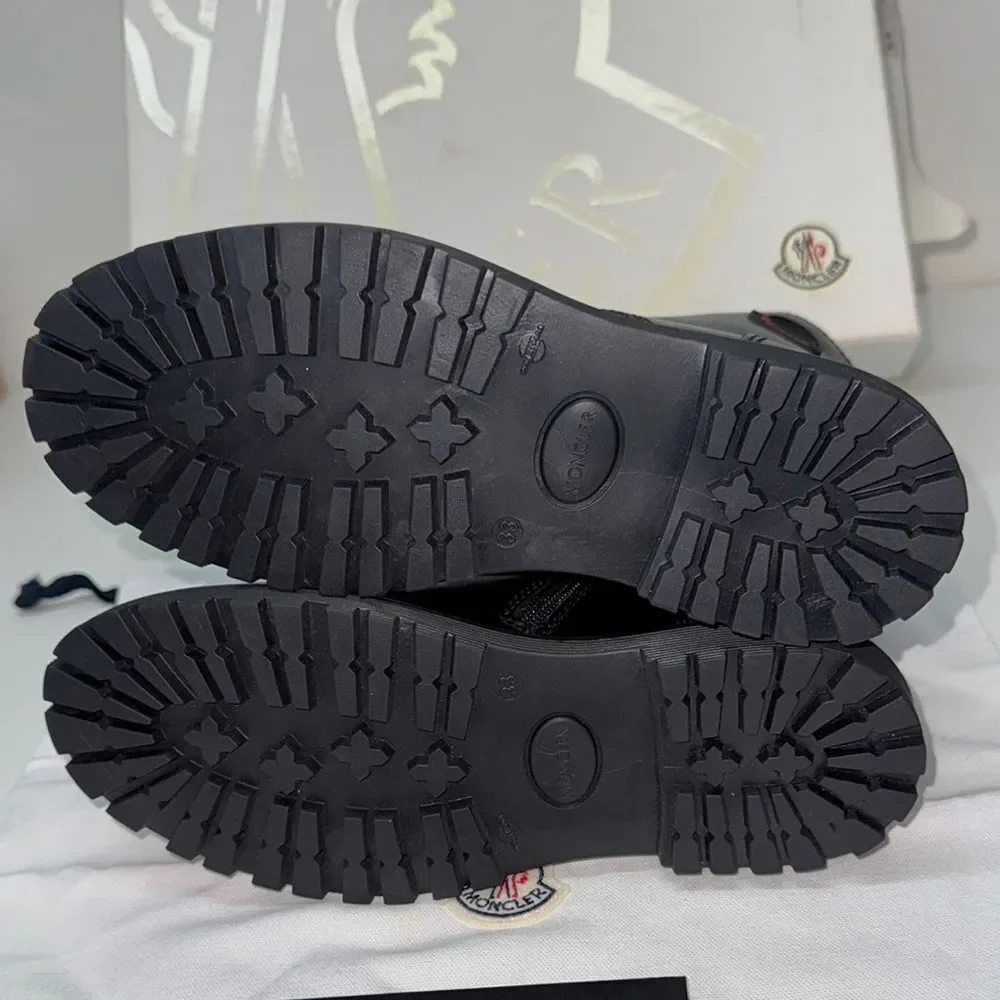 🔥Moncler Black Combat Boots with High-Top Design size 33 new in box